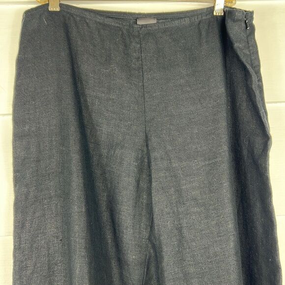 Eileen Fisher Wide Leg Cropped Pants 100% Irish Linen Black Size M - Picture 2 of 12